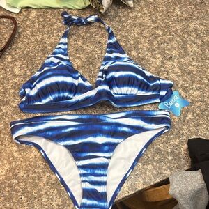 Blue and White Bikini Set